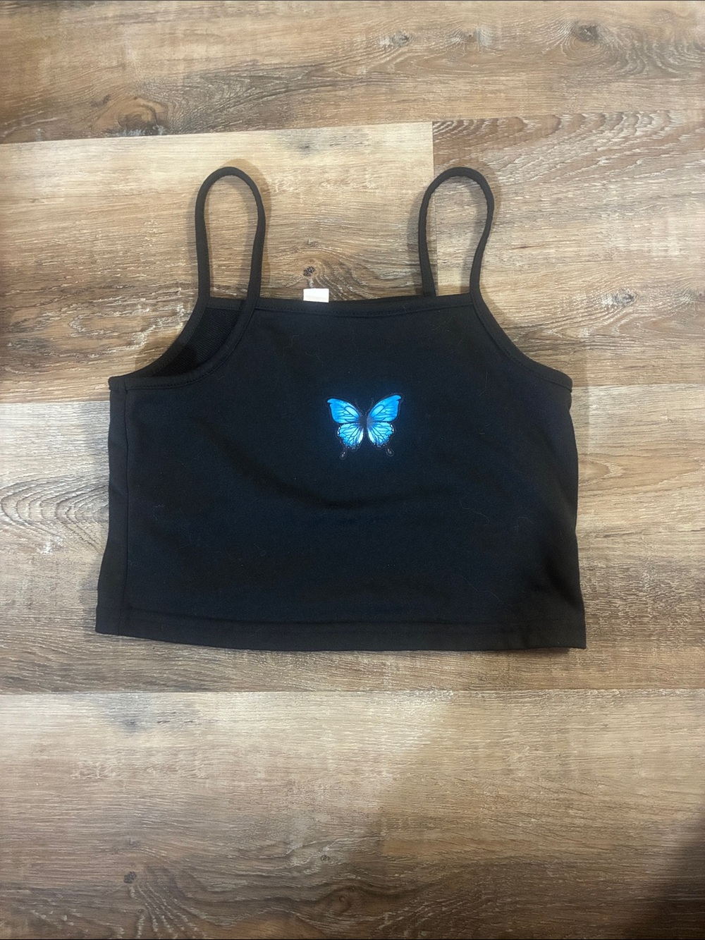 SHEIN girls spaghetti tank blue butterfly 12-13 year